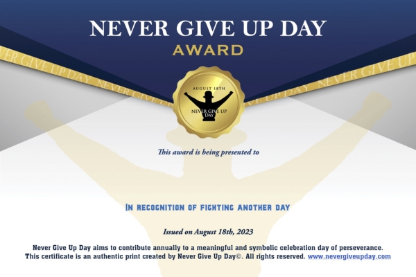 Certificate In Recognition of Fighting Another Day Certificate In Recognition of Fighting Another Day